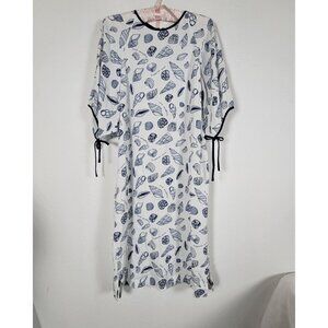 Purificacion Garcia Womens White Navy Seashell Print Tie Sleeve Dress Size 36